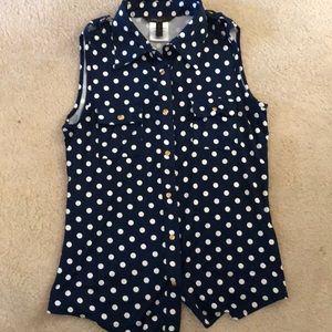 Navy BCBG polka dot collared tank
